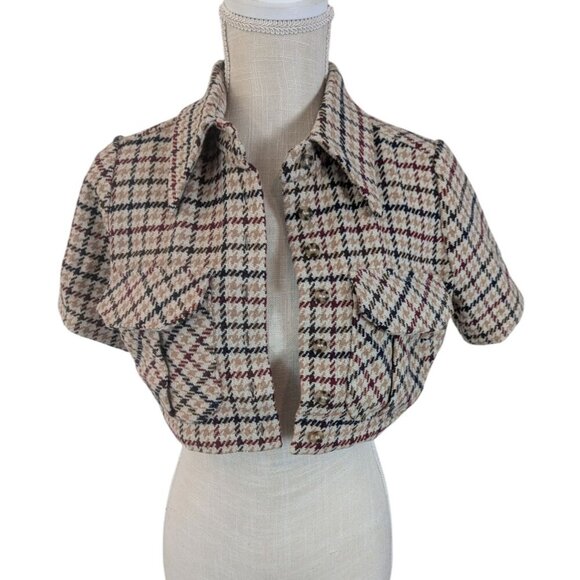 Rumored Revolve Coco Newberry Plaid Tweed Crop Top XS - Picture 2 of 4